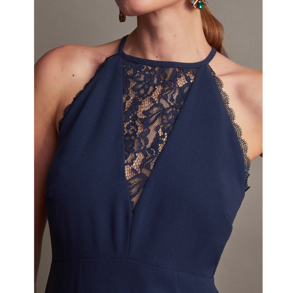 Blue lace halter dress best sale