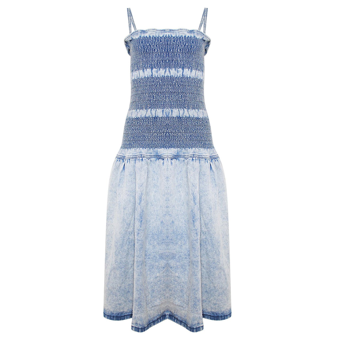 Paper London Shirred Denim Midi Dress