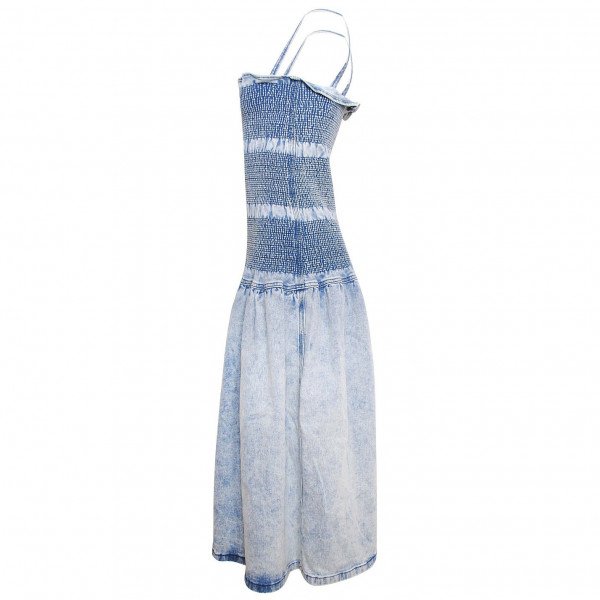 Paper London Shirred Denim Midi Dress