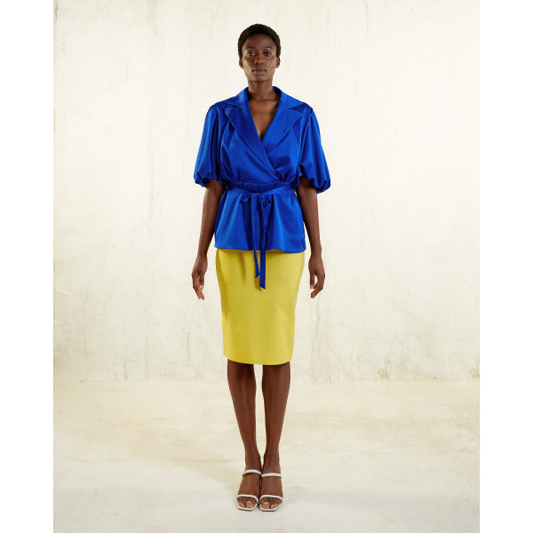 FEMPONIQ Draped Sleeve Satin Blouse