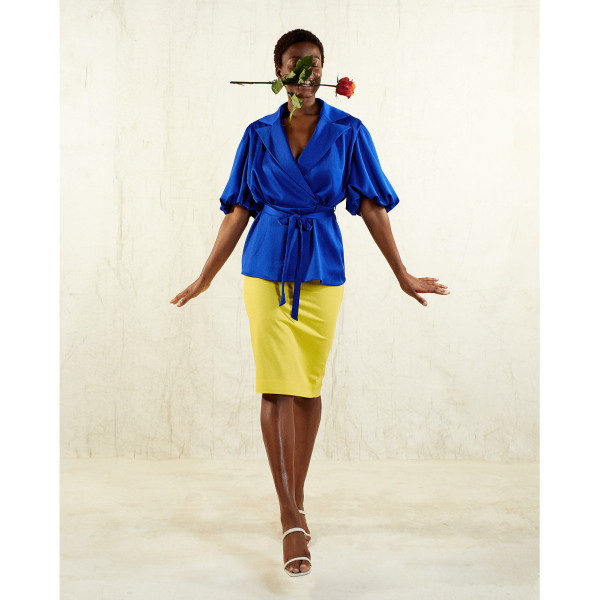 FEMPONIQ Draped Sleeve Satin Blouse