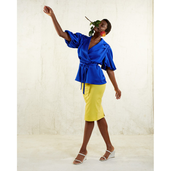 FEMPONIQ Draped Sleeve Satin Blouse