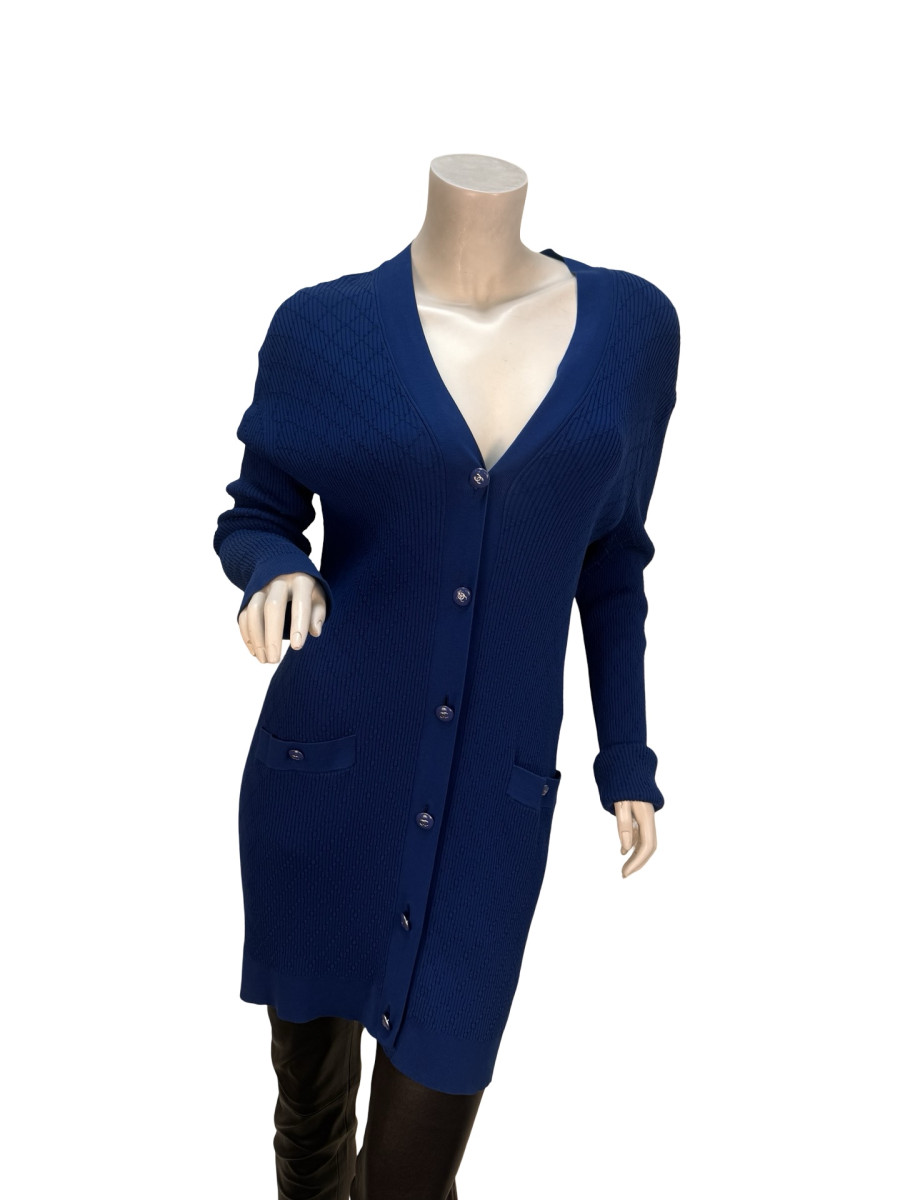 CHANEL Long V-Neck Navy Cardigan