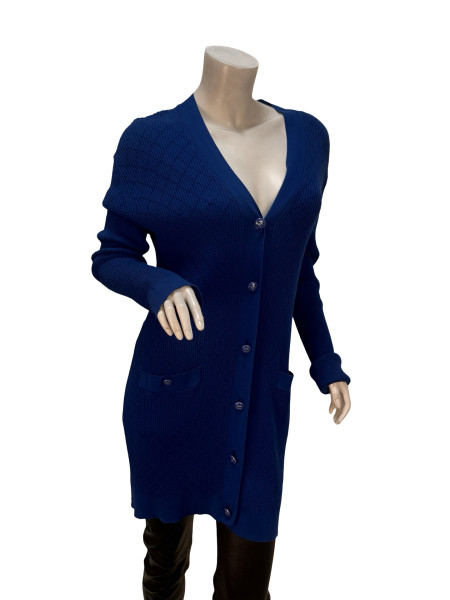 CHANEL Long V-Neck Navy Cardigan