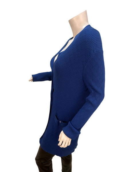 CHANEL Long V-Neck Navy Cardigan
