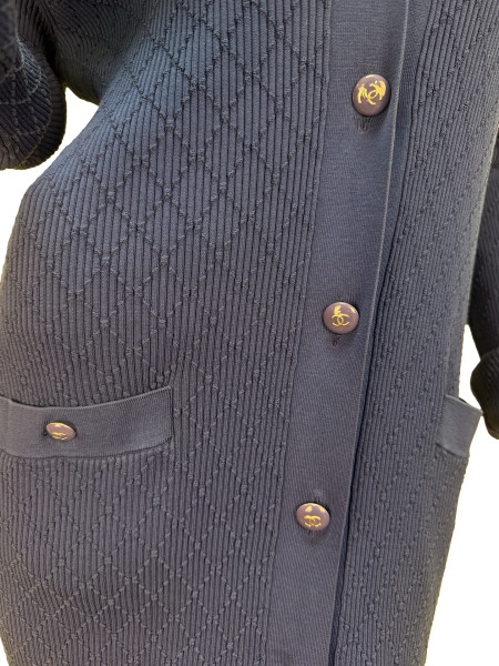 CHANEL Long V-Neck Navy Cardigan