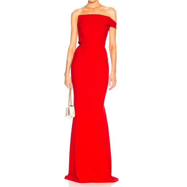 Roland Mouret Off Shoulder Wool Crepe Gown