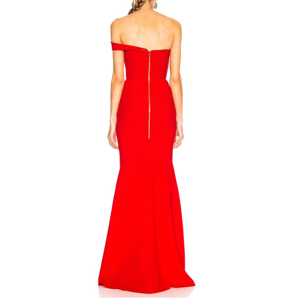 Roland Mouret Off Shoulder Wool Crepe Gown