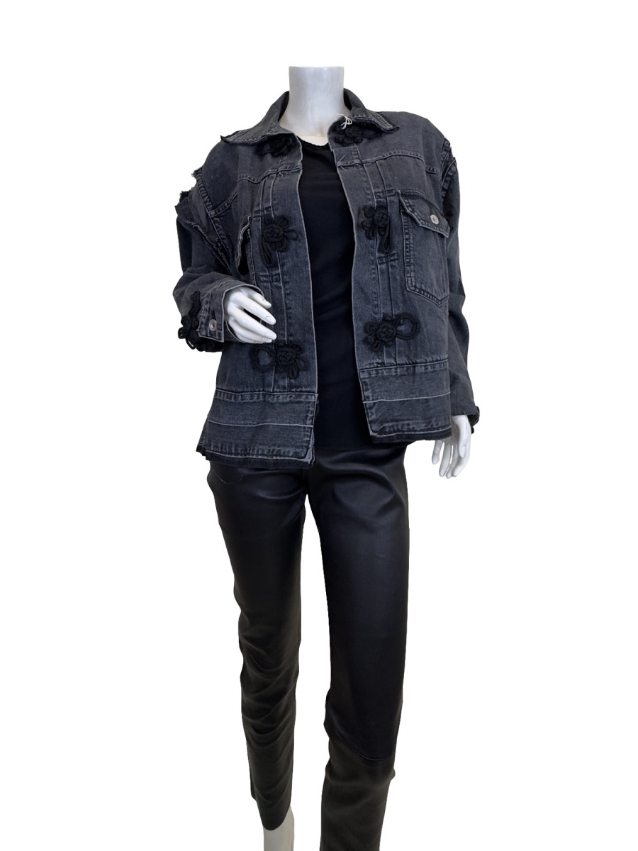 Sacai Washed Denim Hybrid Jacket with Knot Details