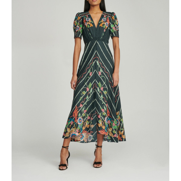 Saloni Lea Long Dress In Forest Rose