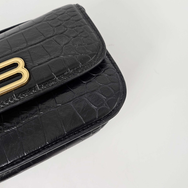 Balenciaga Gossip Small Croc-Effect Leather Shoulder Bag in Black