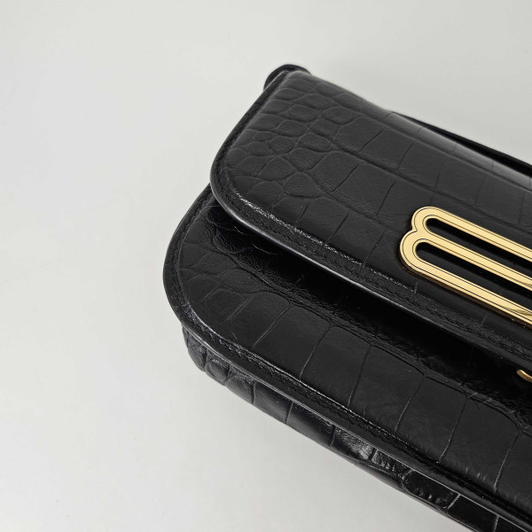 Balenciaga Gossip Small Croc-Effect Leather Shoulder Bag in Black