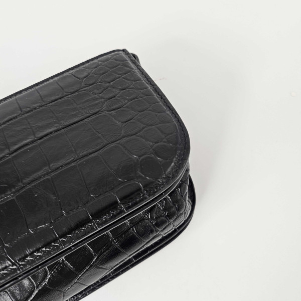 Balenciaga Gossip Small Croc-Effect Leather Shoulder Bag in Black