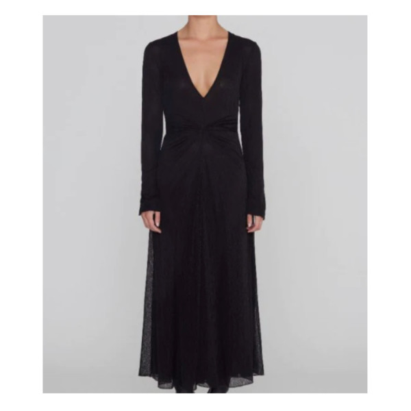 ROTATE Birger Christensen Stretch Deep V-Neck Midi Dress
