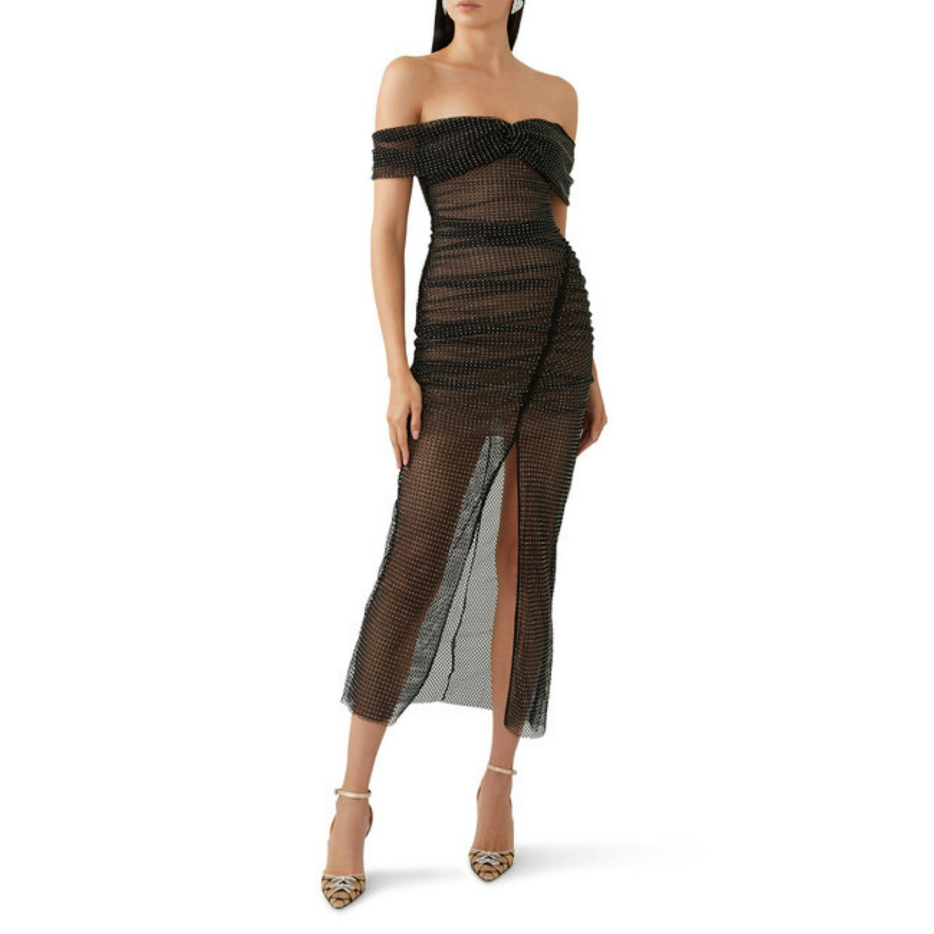 Rent Buy Self-Portrait Diamanté Off Shoulder Fishnet Dress | MY WARDROBE HQ