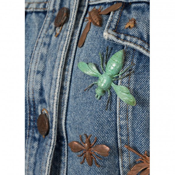 Fendi Denim Cropped Jacket With 3D Bug Detail