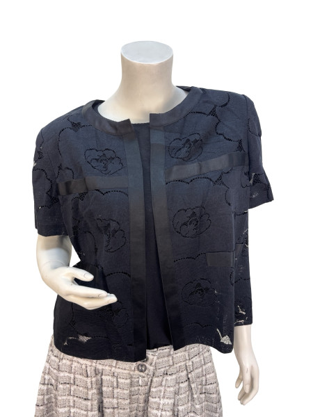 CHANEL Floral Crocheted Cardigan in Black
