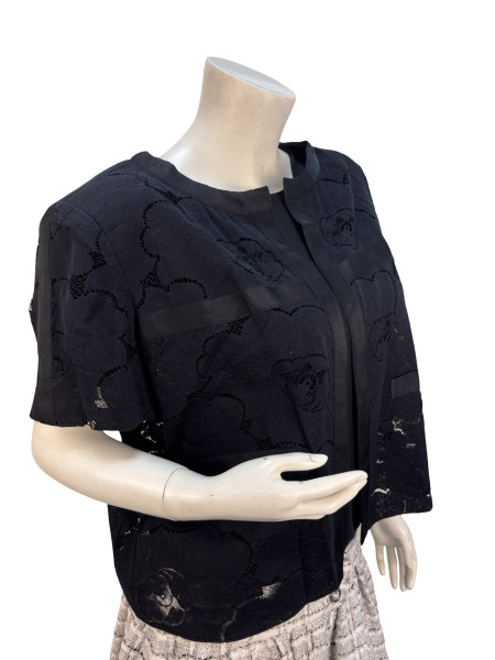 CHANEL Floral Crocheted Cardigan in Black
