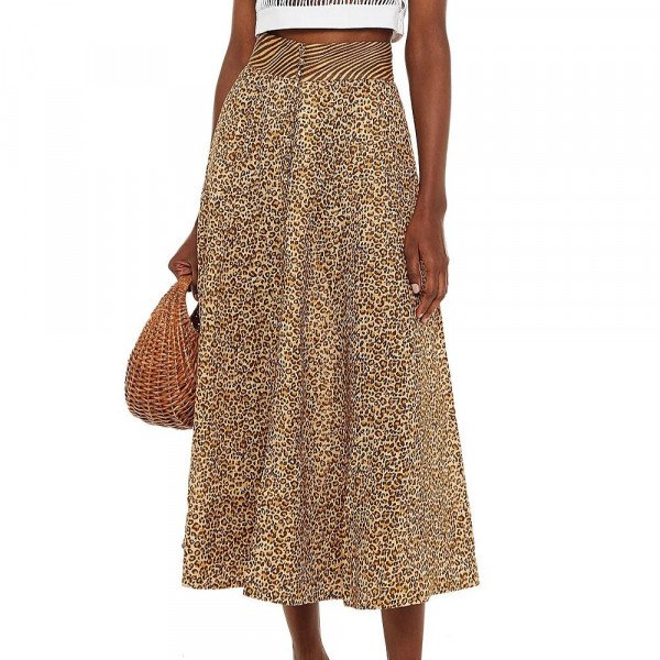 Rent Buy ZIMMERMANN Empire Leopard Print Linen Midi Skirt MY