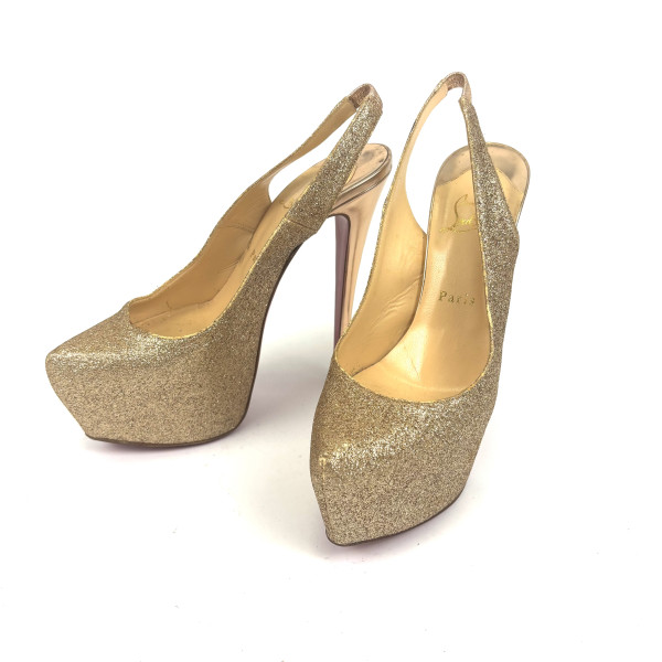 Christian Louboutin Gold Glitter Slingback Platform Heels
