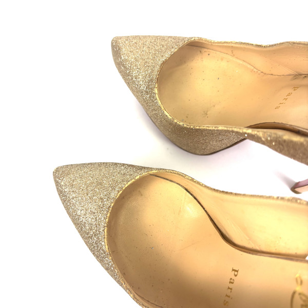 Christian Louboutin Gold Glitter Slingback Platform Heels