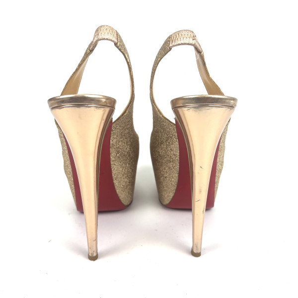 Christian Louboutin Gold Glitter Slingback Platform Heels