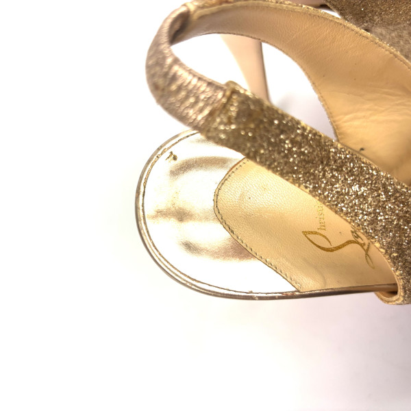 Christian Louboutin Gold Glitter Slingback Platform Heels