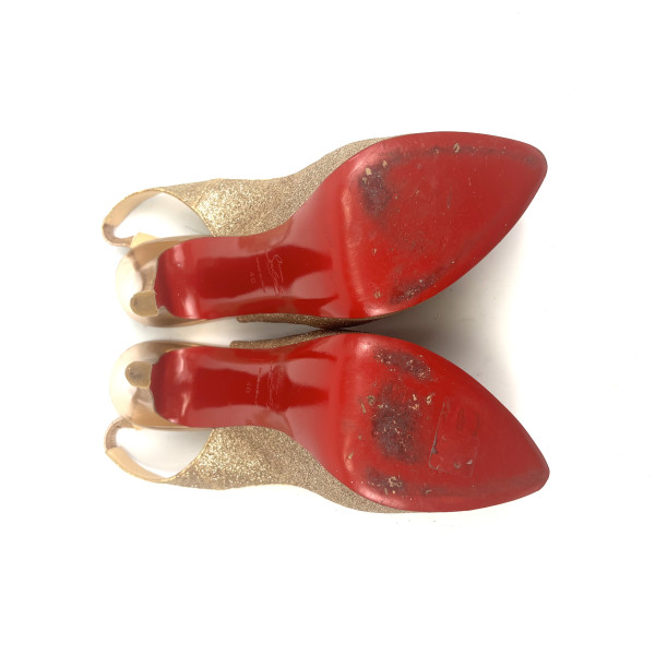 Christian Louboutin Gold Glitter Slingback Platform Heels