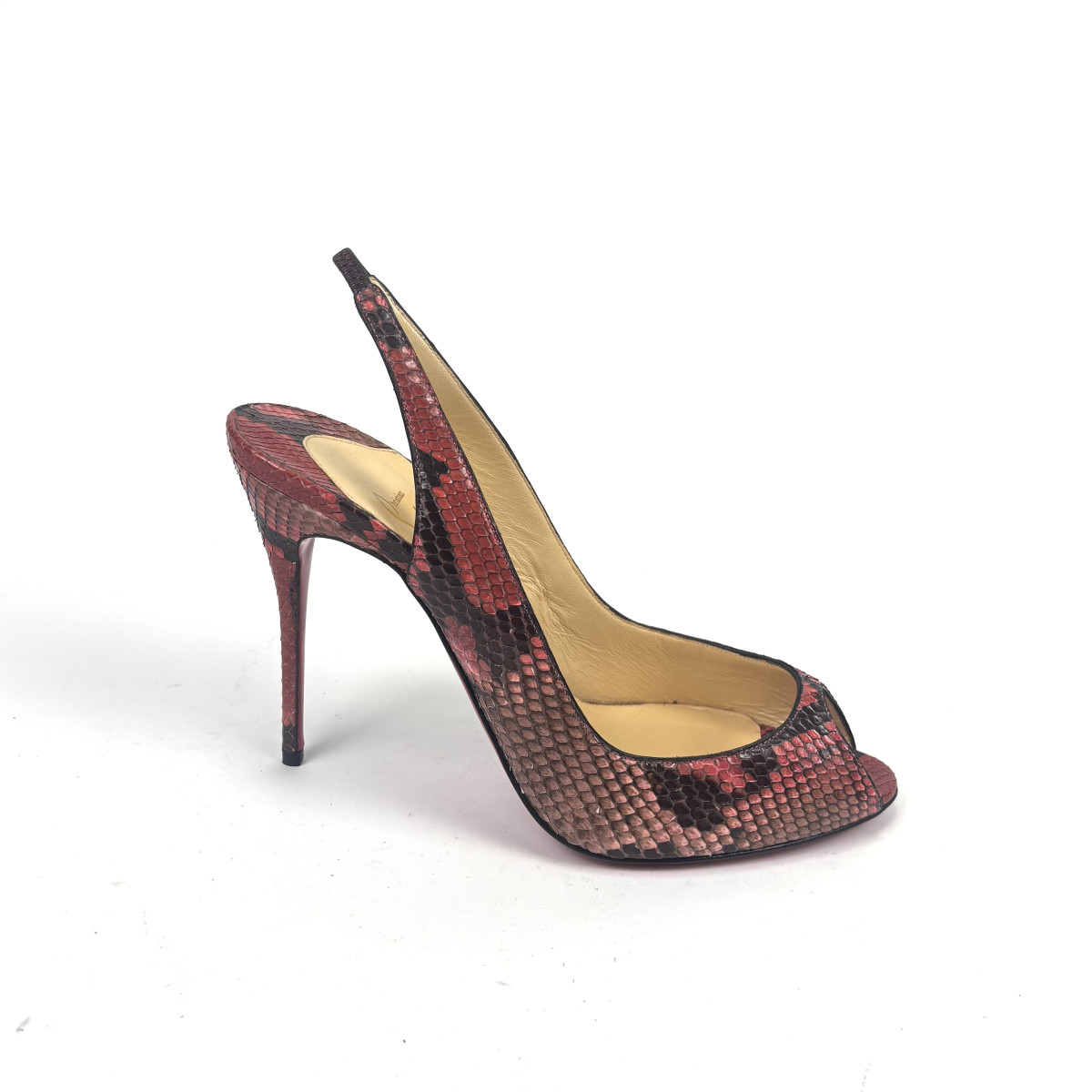 Christian Louboutin Red & Black Python Peep-Toe Slingback Heels