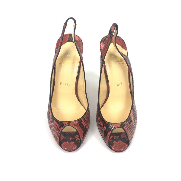 Christian Louboutin Red & Black Python Peep-Toe Slingback Heels