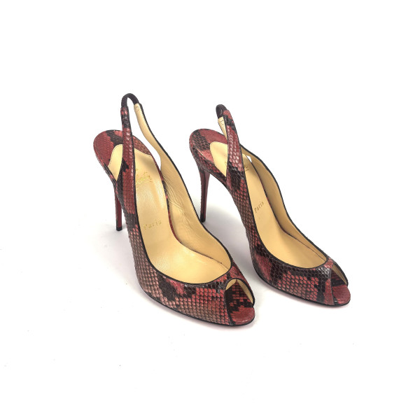Christian Louboutin Red & Black Python Peep-Toe Slingback Heels