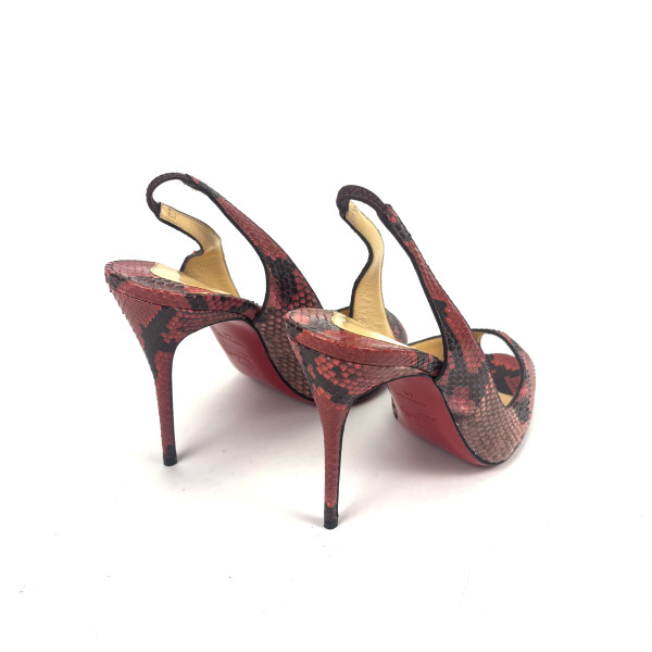 Christian Louboutin Red & Black Python Peep-Toe Slingback Heels