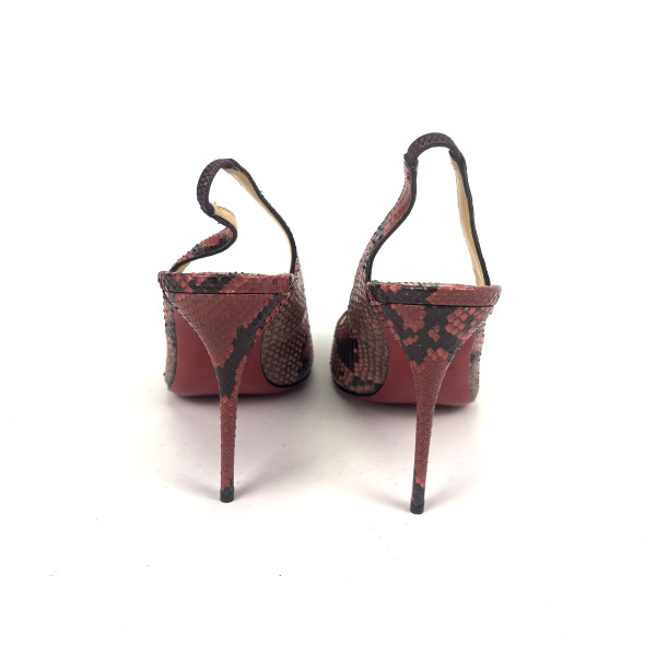 Christian Louboutin Red & Black Python Peep-Toe Slingback Heels