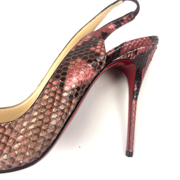 Christian Louboutin Red & Black Python Peep-Toe Slingback Heels