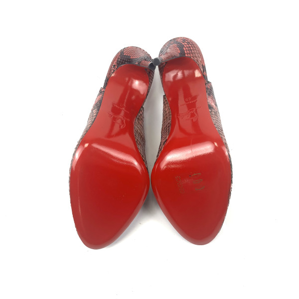 Christian Louboutin Red & Black Python Peep-Toe Slingback Heels