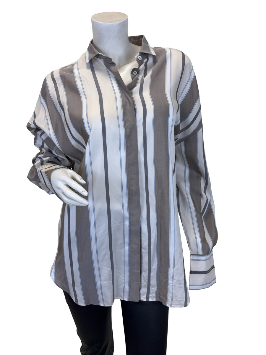 Brunello Cucinelli Striped Poplin Shirt in Sand