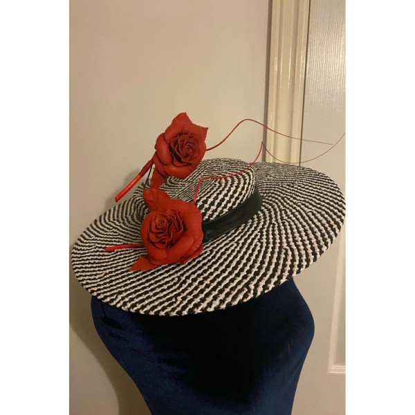 Justine Bradley-Hill Justine Bradley-Hill Ava Red Leather Flower Hat/ Boater