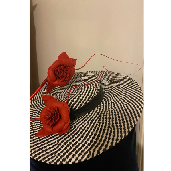 Justine Bradley-Hill Justine Bradley-Hill Ava Red Leather Flower Hat/ Boater