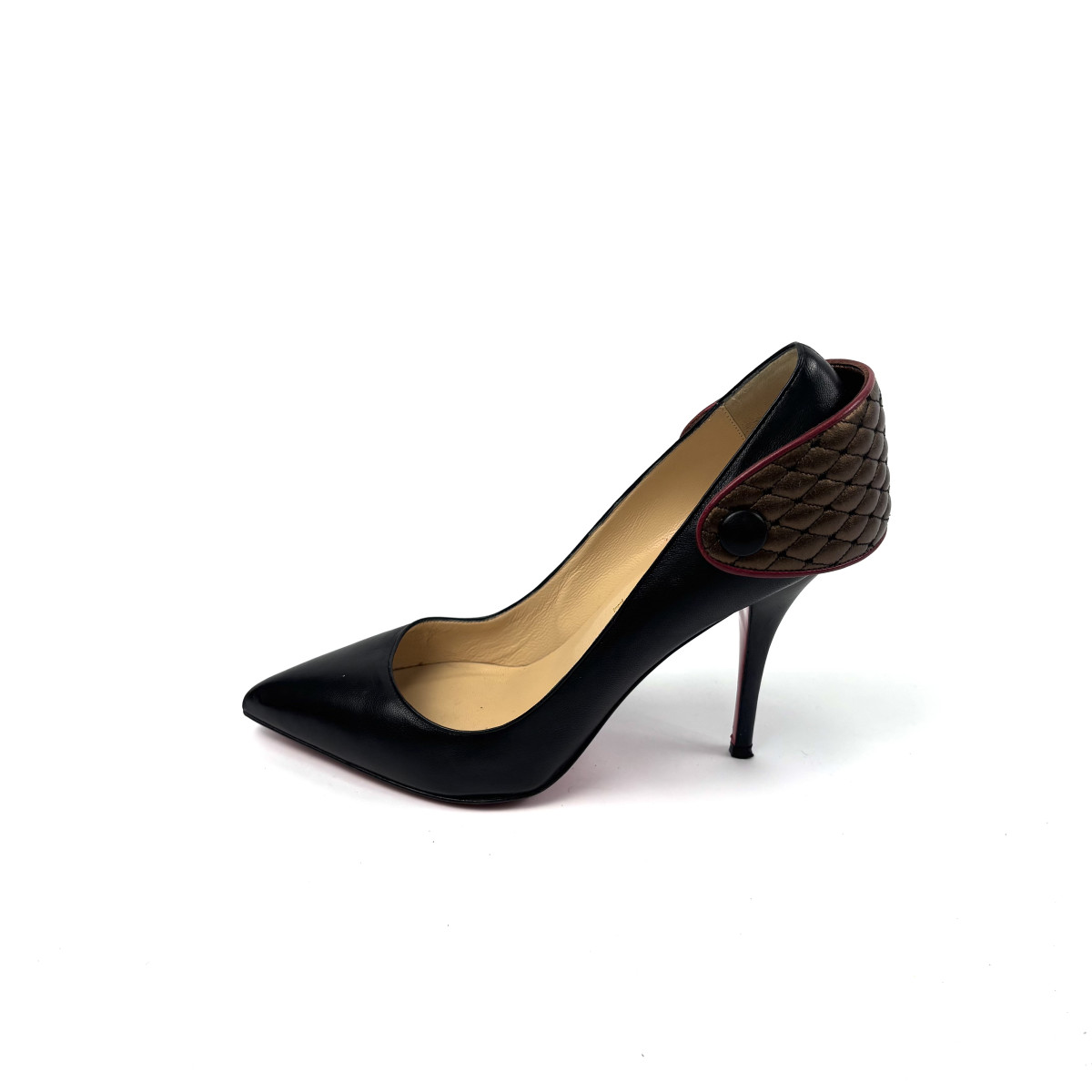 Christian Louboutin Black Leather Button-Back Stilettos