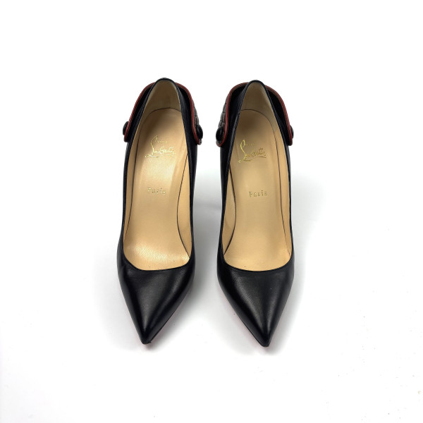 Christian Louboutin Black Leather Button-Back Stilettos