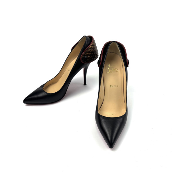 Christian Louboutin Black Leather Button-Back Stilettos
