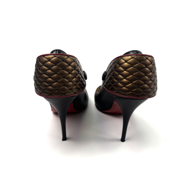 Christian Louboutin Black Leather Button-Back Stilettos