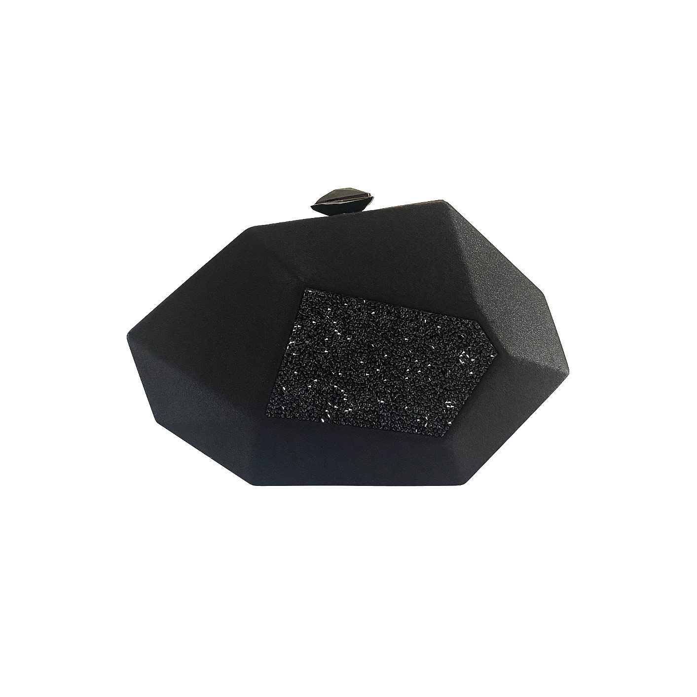 Atelier Swarovski Satin geometric clutch with crystal block shape and chain black