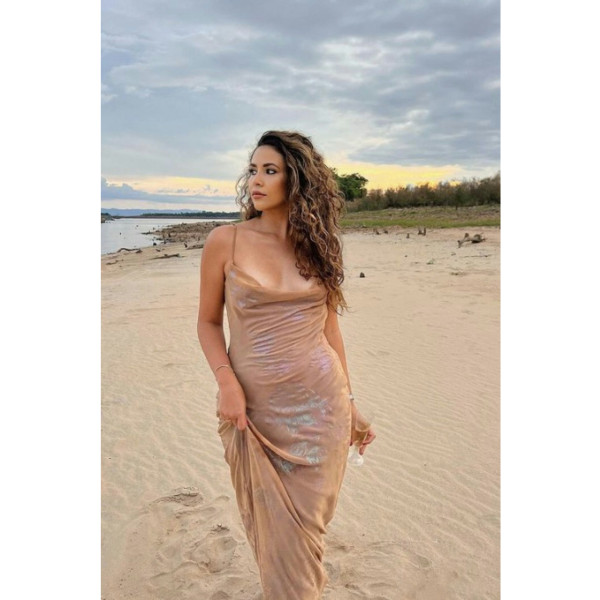HOUSE OF CB Gabrielle Iridescent Cafe Au Lait Maxi Dress