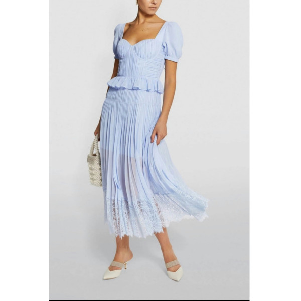 Self-Portrait Pale Blue Chiffon Midi Dress