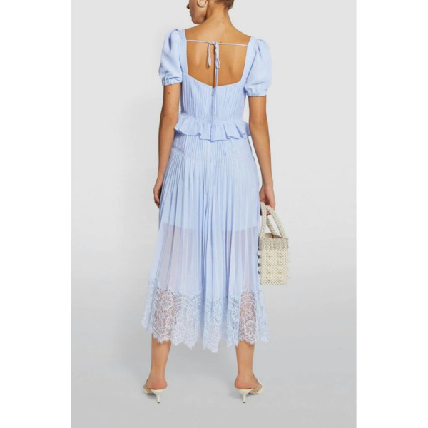 Self-Portrait Pale Blue Chiffon Midi Dress