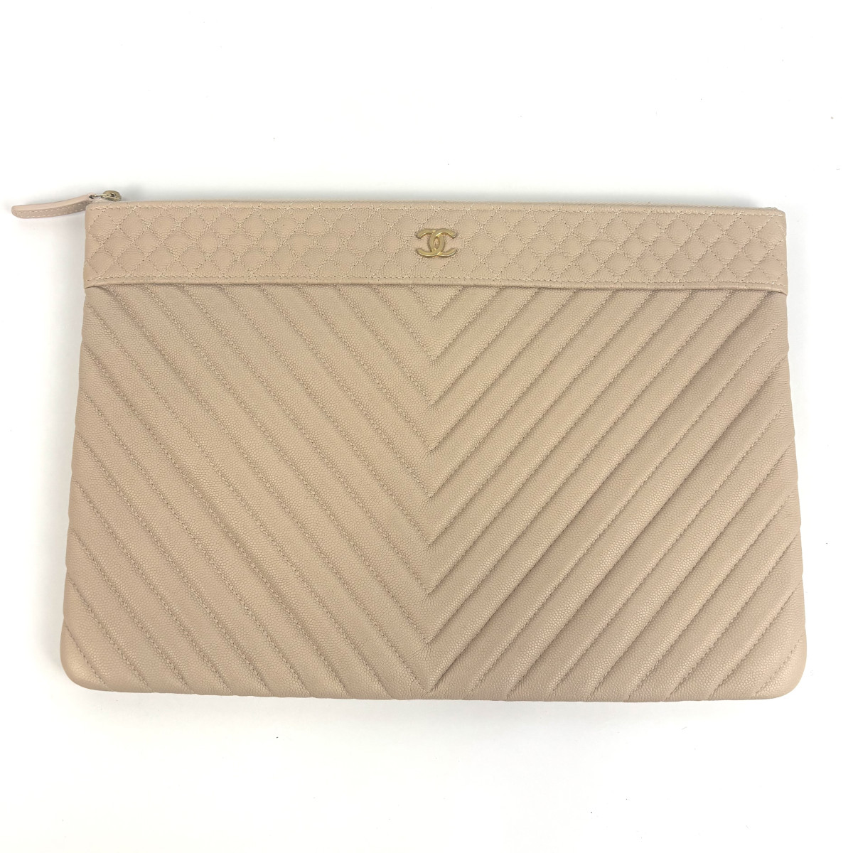 CHANEL O Case Quilted Chevron Pouch