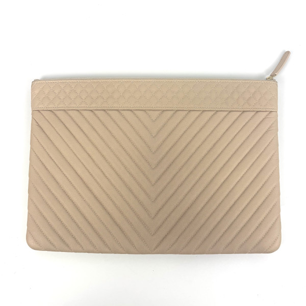 CHANEL O Case Quilted Chevron Pouch