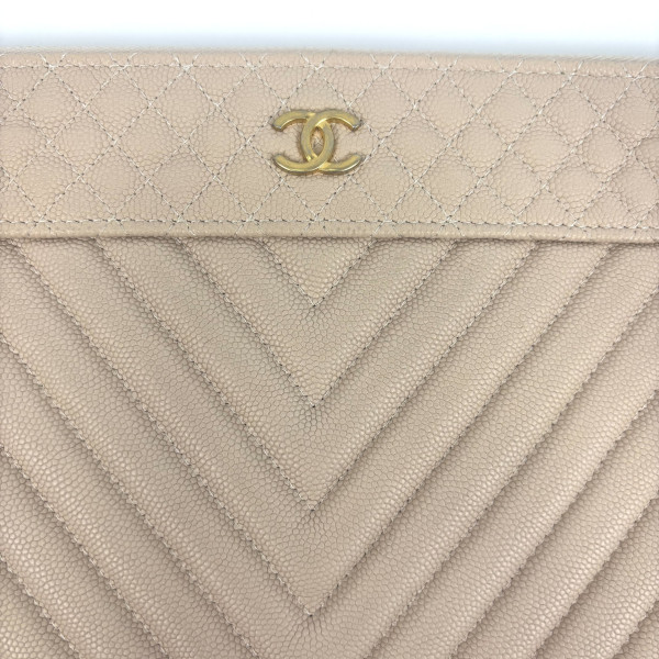 CHANEL O Case Quilted Chevron Pouch
