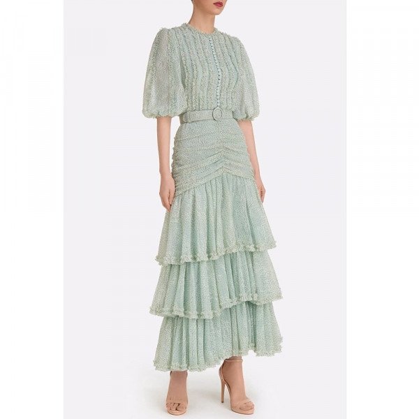 Costarellos Jeanisse Tiered Chantilly Lace Dress